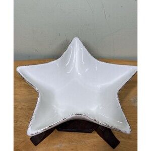 Pottery Barn Star Shaped Bowl Serving White 9" Rustic Trim Ceramic Replacement